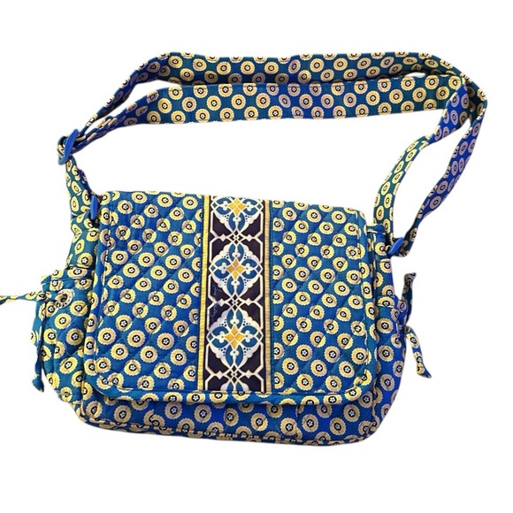 Vera Bradley Handbags - Vera Bradley Riviera Blue Lindsay Messenger Shoulder  Bag Yellow Flowers‎ New